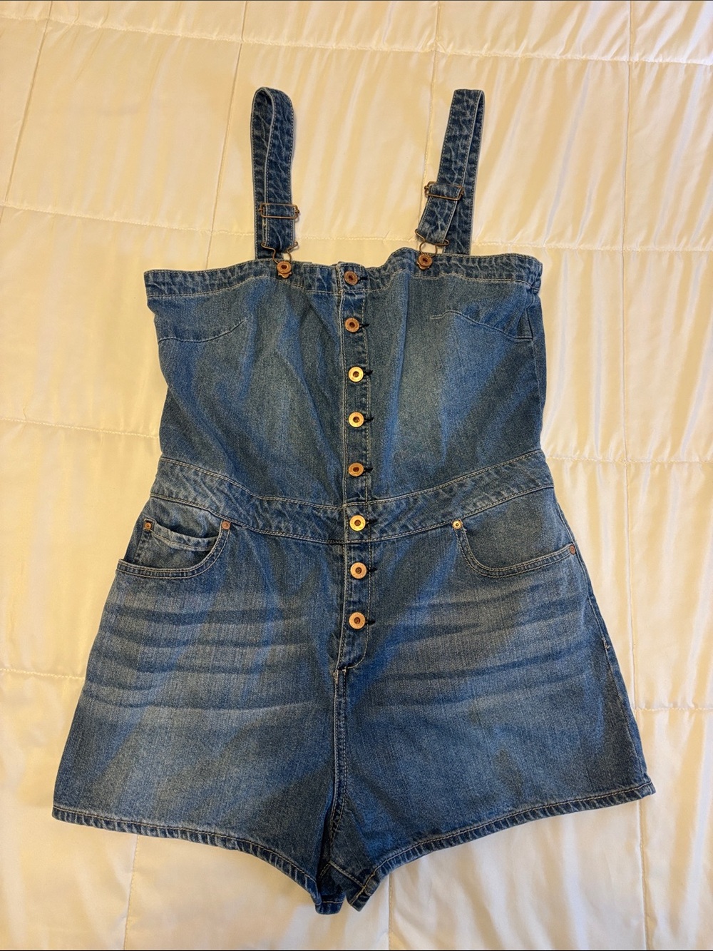 American Rag Indigo Denim Button-Front Short Overalls